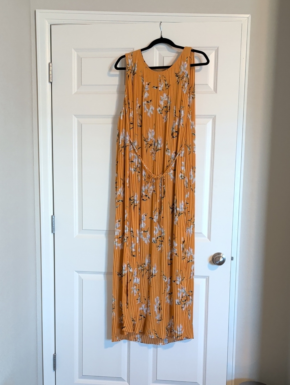 Banana Republic Mustard Floral Pleated Maxi Dress